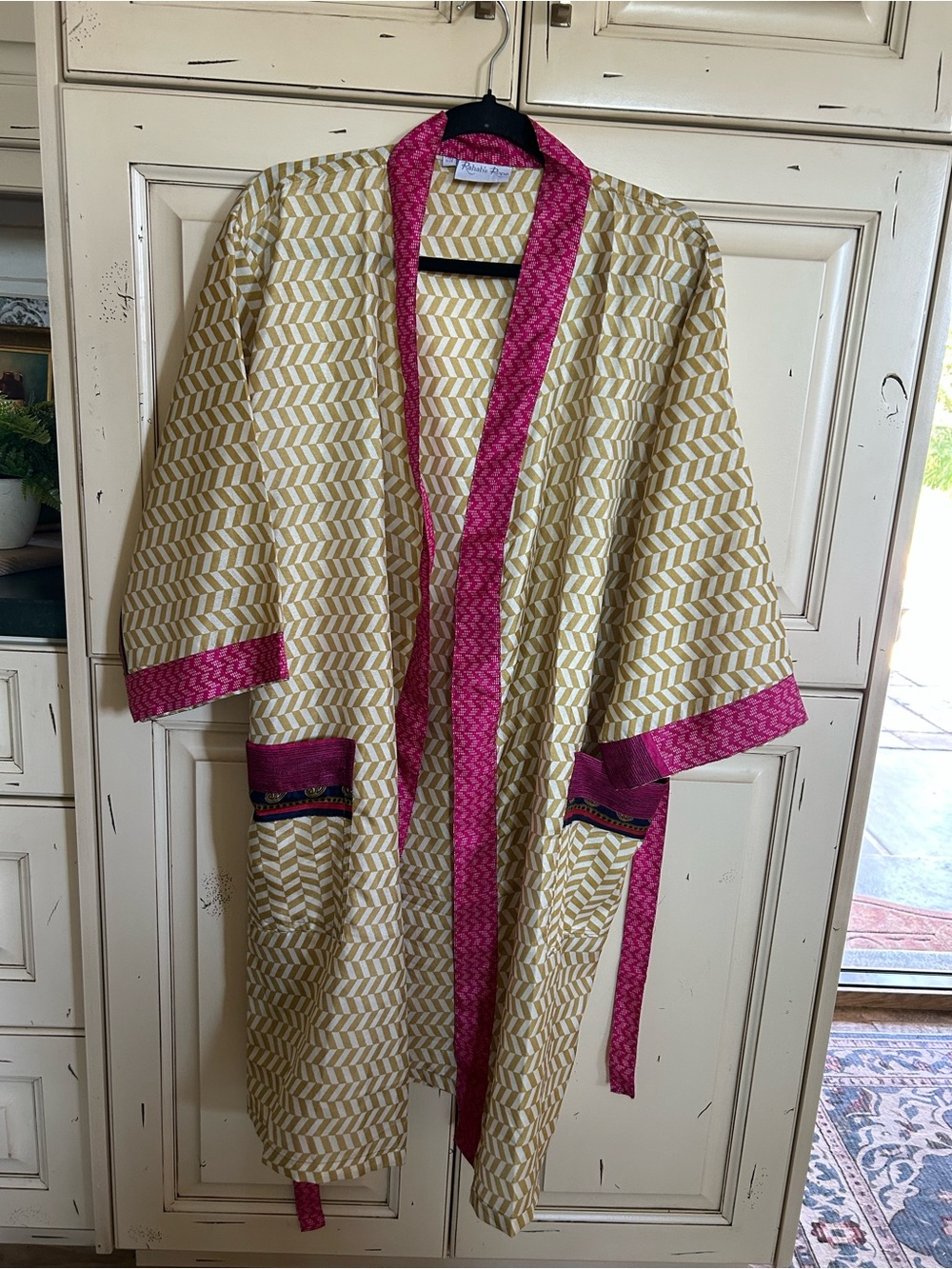 Rahab’s Rope Art Silk Sari Kimono Robe - Free Size Boho Chevron